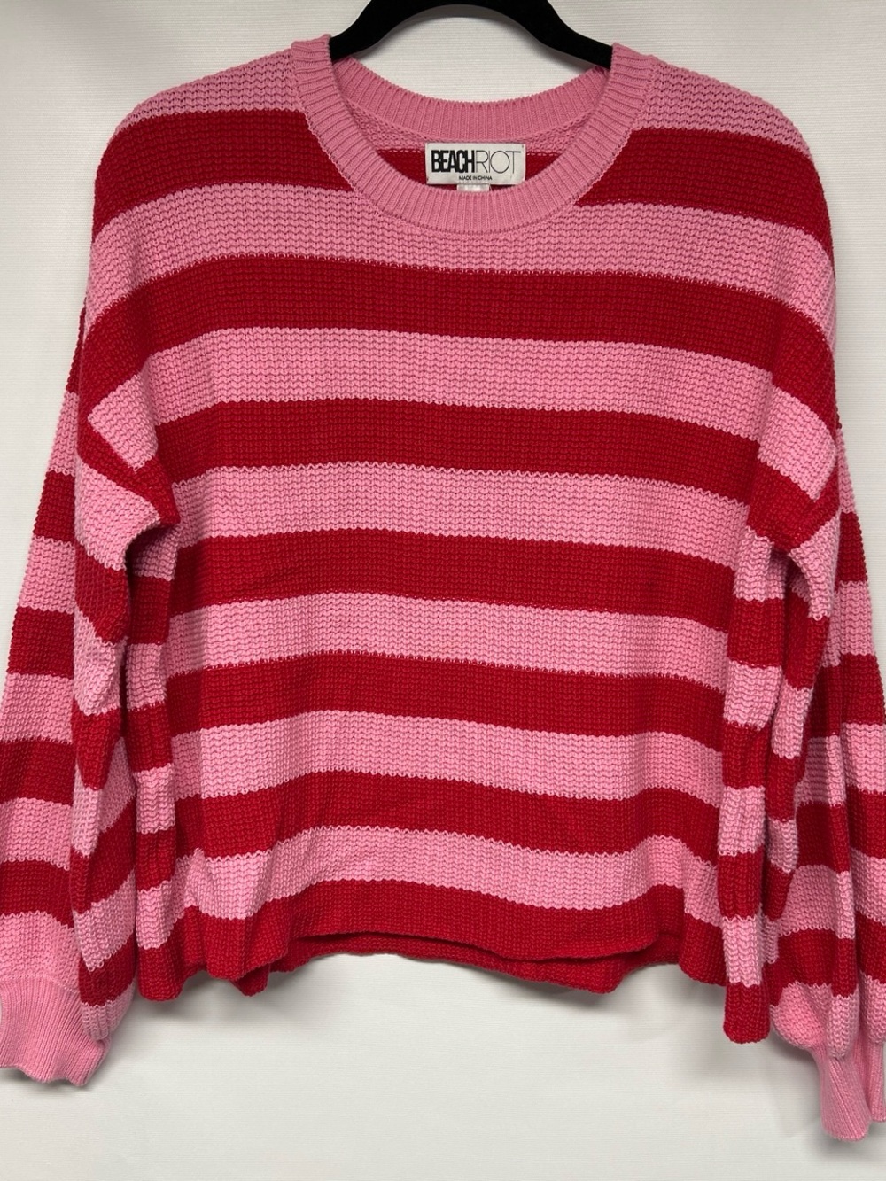 Beach Riot Pink and Red Striped Cotton Knit Sweater